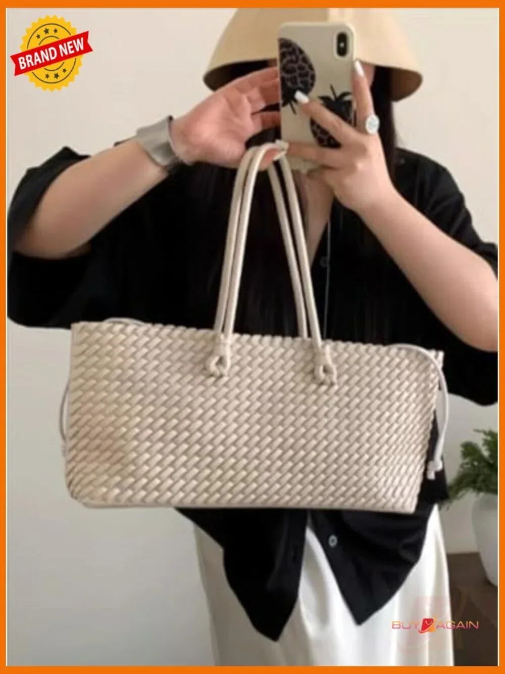 Slouchy PU Leather Woven Tote Bag Hobo Shoulder Crossbody Purse Satchel